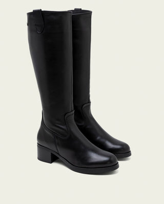 BOTAS DE PIEL CAÑA ANCHA DE TACÓN OLAIA NEGRO