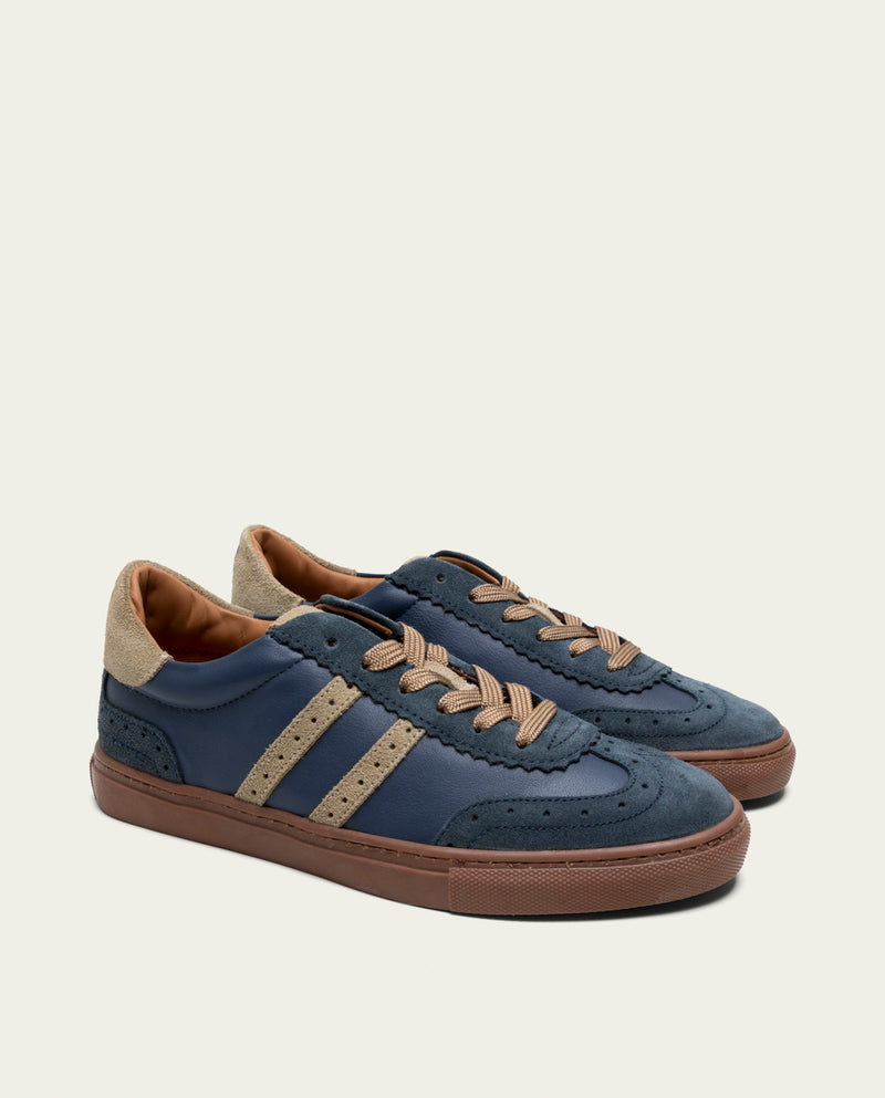SNEAKERS DEPORTIVAS PIEL AZUL Y BEIGE ROMA