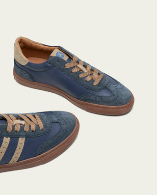 SNEAKERS DEPORTIVAS PIEL AZUL Y BEIGE ROMA