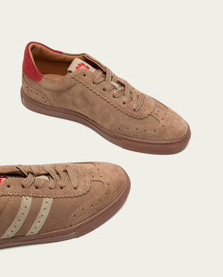 SNEAKERS DEPORTIVAS SERRAJE TAUPE BEIGE ROJO GRETA