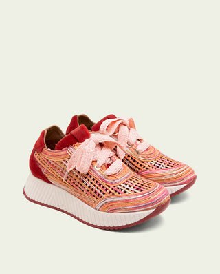 DEPORTIVA CALADA DE PIEL Y TEXTIL INÉS ROJO