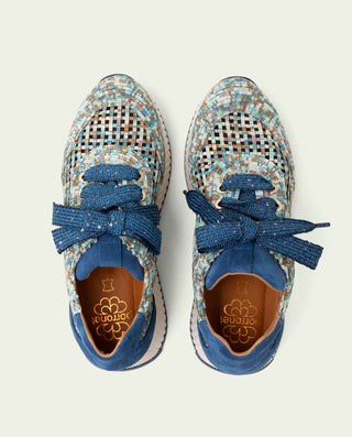 DEPORTIVA CALADA DE PIEL Y TEXTIL INÉS AZUL