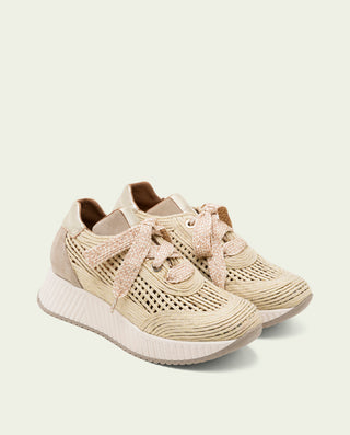 DEPORTIVA CALADA DE PIEL Y TEXTIL INÉS ARENA ORO