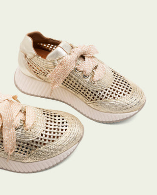 DEPORTIVA CALADA DE PIEL Y TEXTIL INÉS ORO