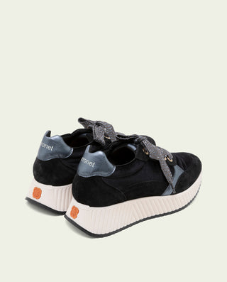 DEPORTIVAS PLANAS DE PIEL Y TERCIOPELO ZOE NEGRO