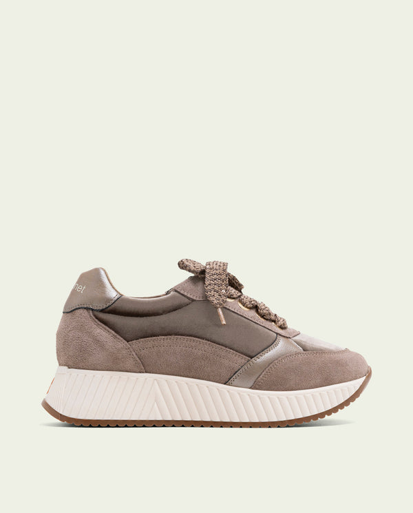 DEPORTIVAS PLANAS DE PIEL Y TERCIOPELO ZOE GRIS