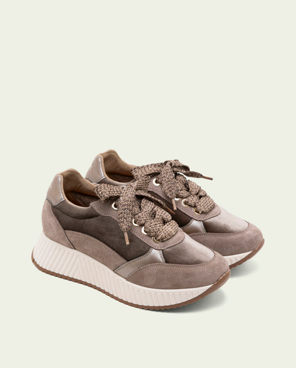 DEPORTIVAS PLANAS DE PIEL Y TERCIOPELO ZOE GRIS
