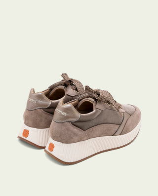 DEPORTIVAS PLANAS DE PIEL Y TERCIOPELO ZOE GRIS