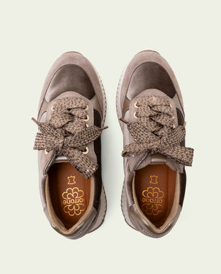DEPORTIVAS PLANAS DE PIEL Y TERCIOPELO ZOE GRIS