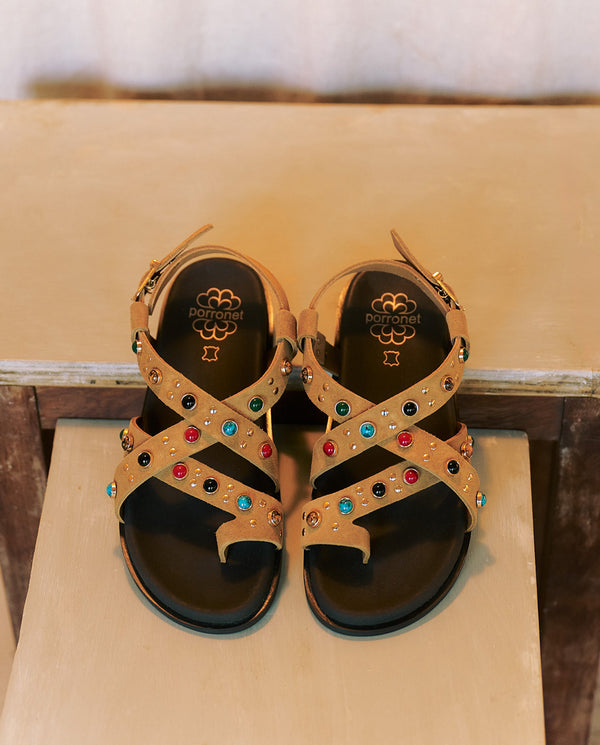 Sandalia plana de piel Hazel camel