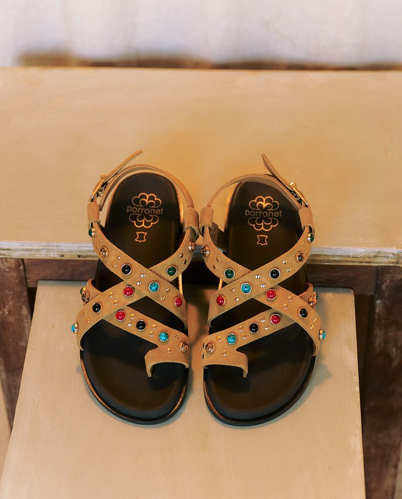 Sandalia plana de piel Hazel camel