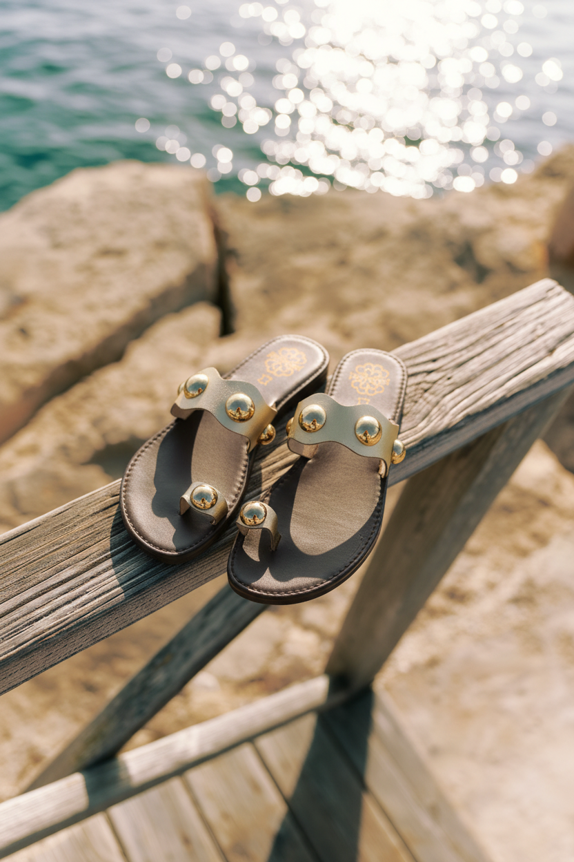 Sandalia 3214 Oro en muelle mediterráneo