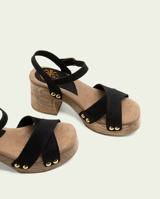 Sandalia tacón piel Vanesa negro