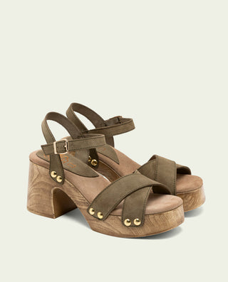 Sandalia tacón piel Vanesa kaki
