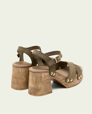 Sandalia tacón piel Vanesa kaki