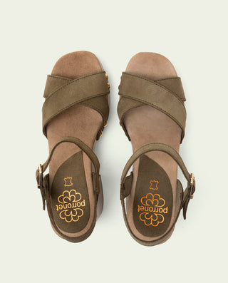 Sandalia tacón piel Vanesa kaki