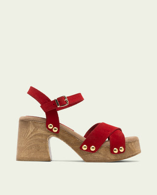 Sandalia tacón piel Vanesa rojo