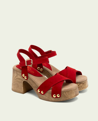 Sandalia tacón piel Vanesa rojo