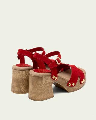 Sandalia tacón piel Vanesa rojo