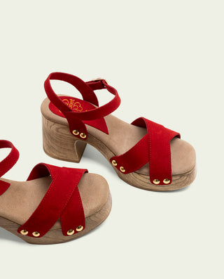 Sandalia tacón piel Vanesa rojo