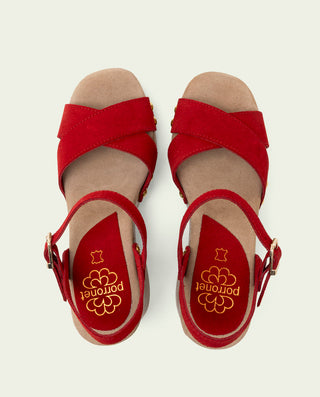 Sandalia tacón piel Vanesa rojo