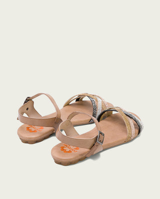 SANDALIA PLANA CON BRILLANTES TAUPE ALBA