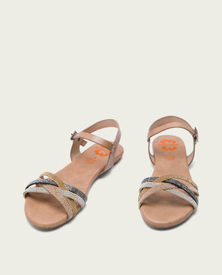 SANDALIA PLANA CON BRILLANTES TAUPE ALBA