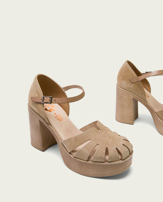 SANDALIA TACON ALTO TAUPE ARENA ADARA