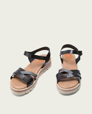 SANDALIA CUÑA PIEL NEGRO PLOMO BELINDA