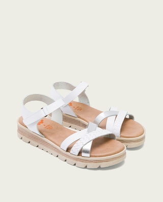 SANDALIA CUÑA PIEL BLANCO PLATA BELINDA