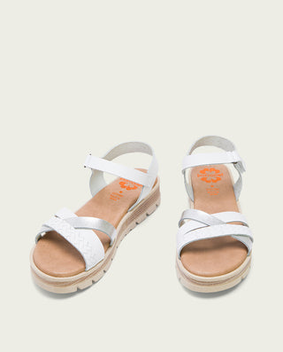 SANDALIA CUÑA PIEL BLANCO PLATA BELINDA