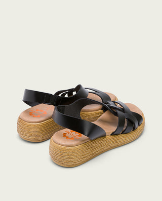 SANDALIA CUÑA PIEL NEGRA GANGA