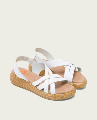 SANDALIA CUÑA PIEL BLANCA GANGA