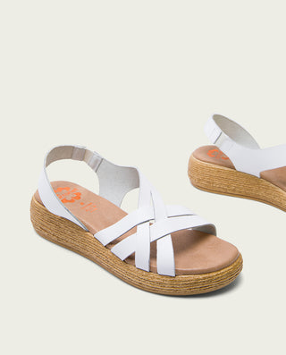 SANDALIA CUÑA PIEL BLANCA GANGA