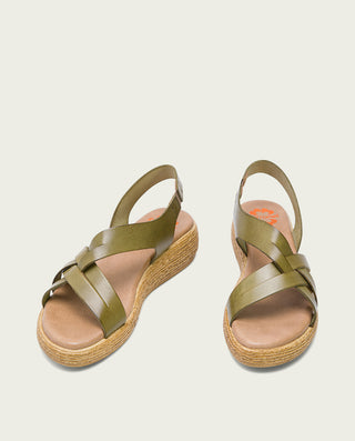 SANDALIA CUÑA PIEL KAKI GANGA