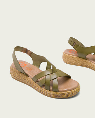 SANDALIA CUÑA PIEL KAKI GANGA
