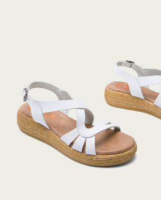 SANDALIA CUÑA PIEL BLANCA GISELA