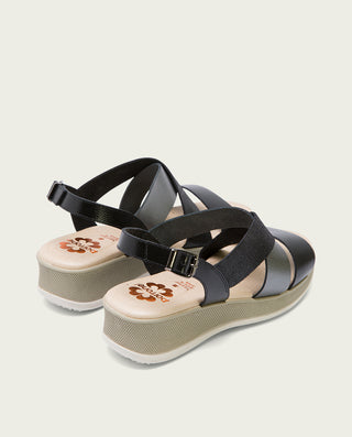 SANDALIA CUÑA PIEL NEGRO PLOMO FIAMA