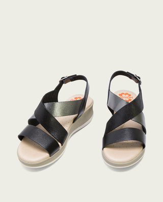 SANDALIA CUÑA PIEL NEGRO PLOMO FIAMA