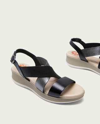 SANDALIA CUÑA PIEL NEGRO PLOMO FIAMA