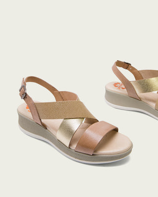 SANDALIA CUÑA PIEL TAUPE PLATINO FIAMA