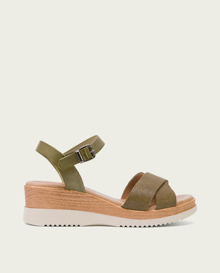 SANDALIA CUÑA PIEL KAKI FIORE