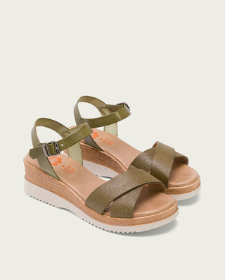 SANDALIA CUÑA PIEL KAKI FIORE