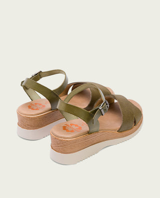SANDALIA CUÑA PIEL KAKI FIORE