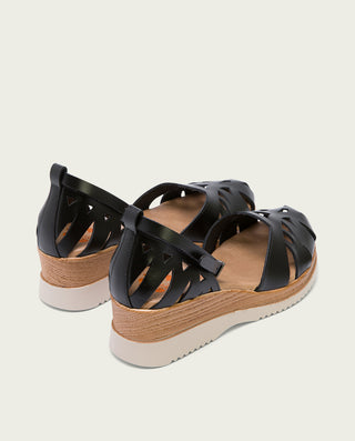 SANDALIA CUÑA PIEL NEGRA LEIRE