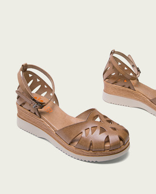 SANDALIA CUÑA PIEL TAUPE LEIRE