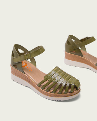 SANDALIA CUÑA PIEL KAKI LILIANA