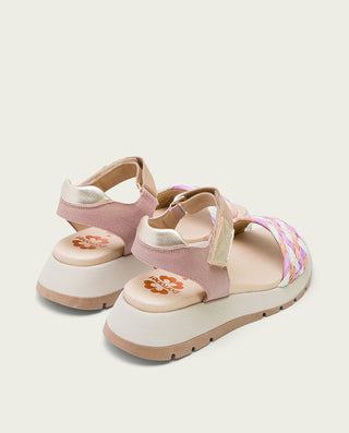 PLATAFORMA DE PIEL Y TEJIDO ROSA EDURNE