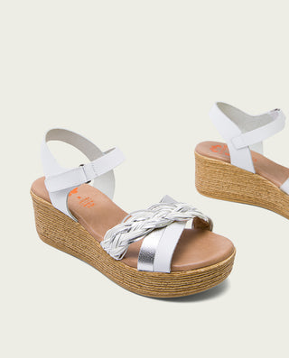 SANDALIA CUÑA PIEL BLANCO PLATA IRENE