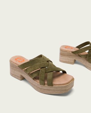 SANDALIA TACON BAJO PIEL KAKI VICKY